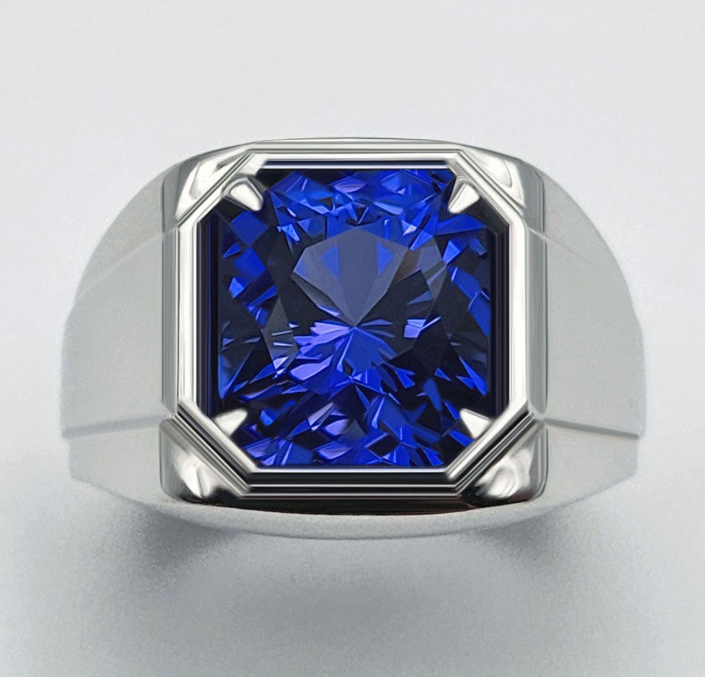 4.62ct Tanzanite 18k White Gold Mens Solitaire Ring